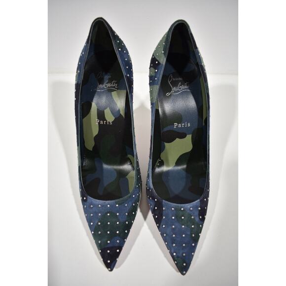 Christian Louboutin Kate Plume 100 Camo Blue Green Suede Classic Heel Pump 41 - Picture 7 of 12